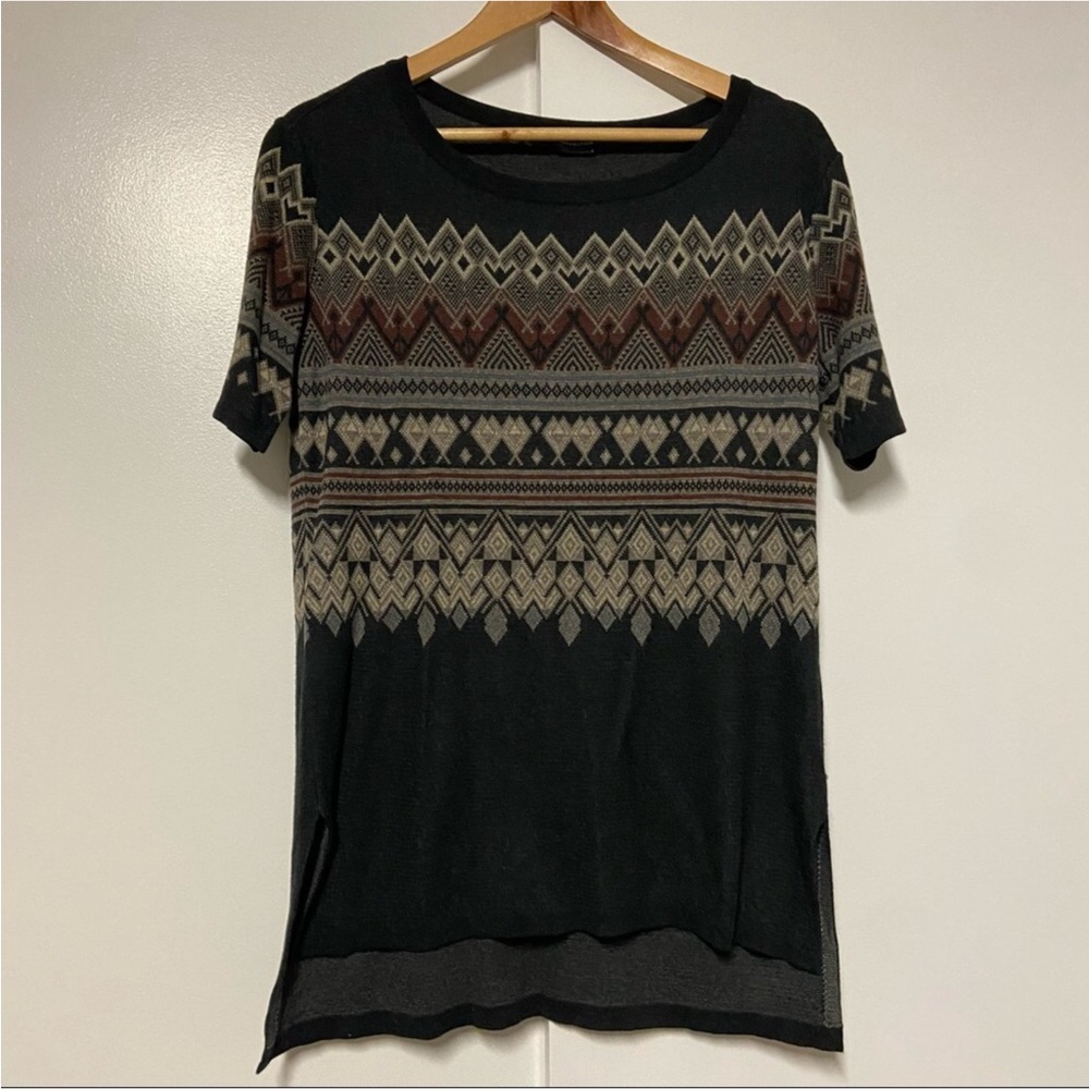 Peruvian Connection Fair Isle Tunic Sweater Pima Cotton Gray Brown Neutral - Picture 2 of 10